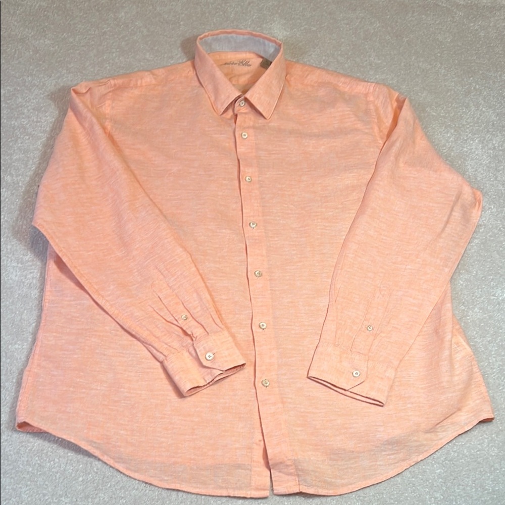 Tasso Elba Orange Casual Button Down Shirt linen/cotton‎ blend